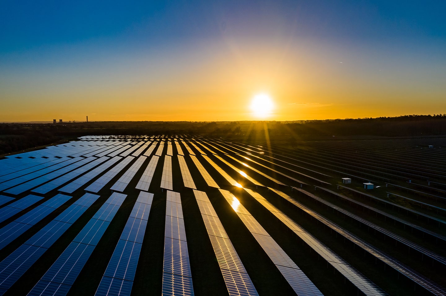 Solar farm at sunset